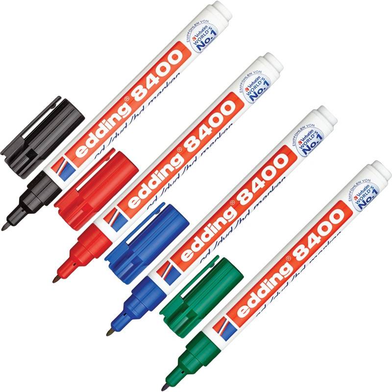 Набор маркеров для CD Edding E-8400/4S 4 цвета перманентные (толщина линии письма 0.5-1 мм) 35720
