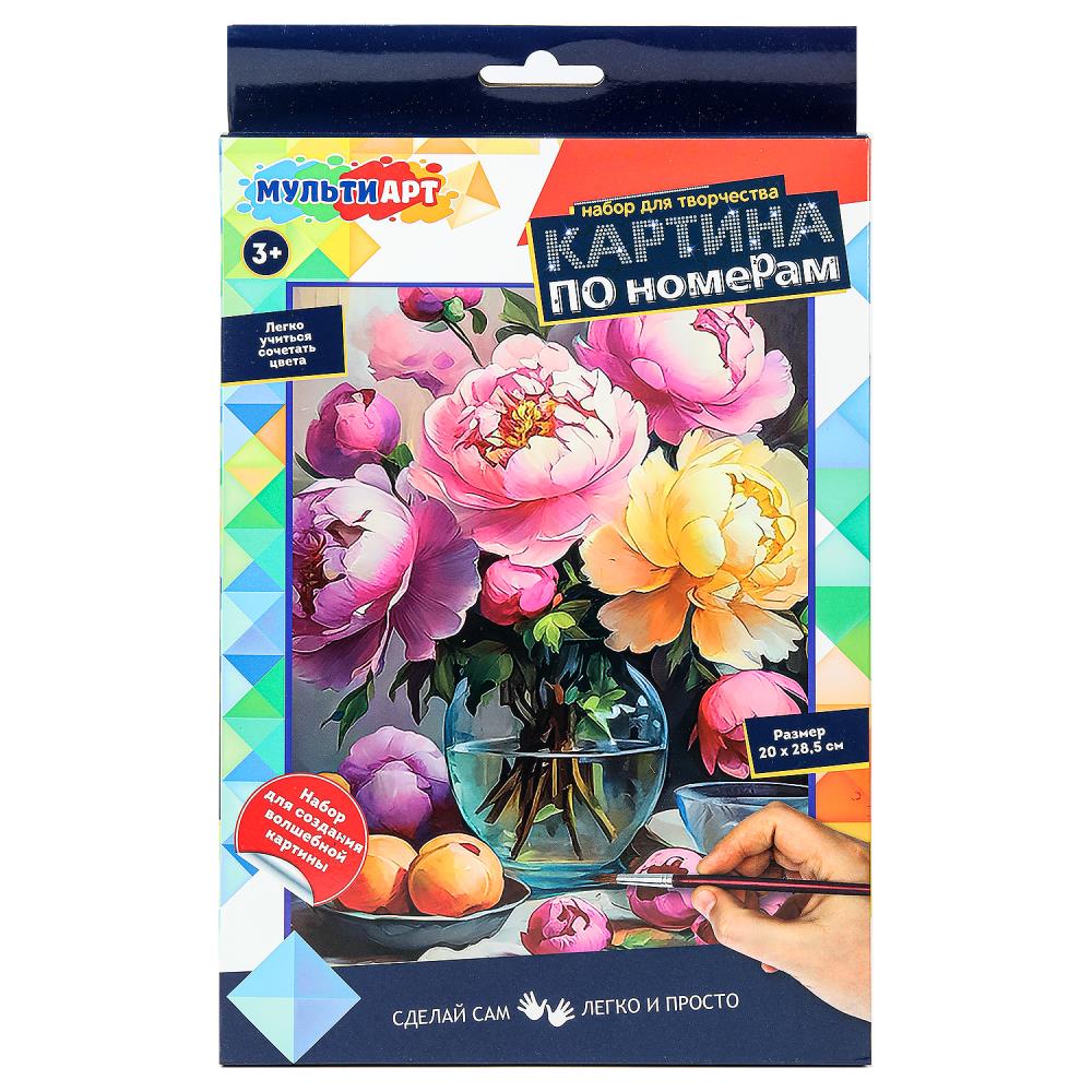 Холст на картоне по номерам, 28,5х20 см. "Пионы" MultiArt CANV28X20-117518