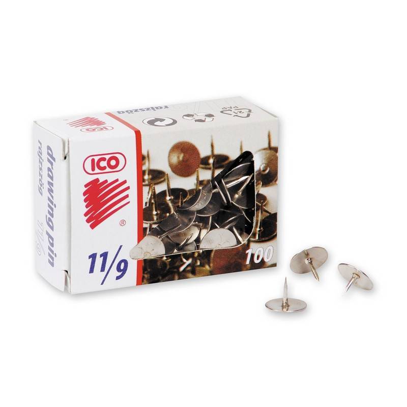 Кнопки канцелярские ICO металлические стальные (100 штук в уп) 78264