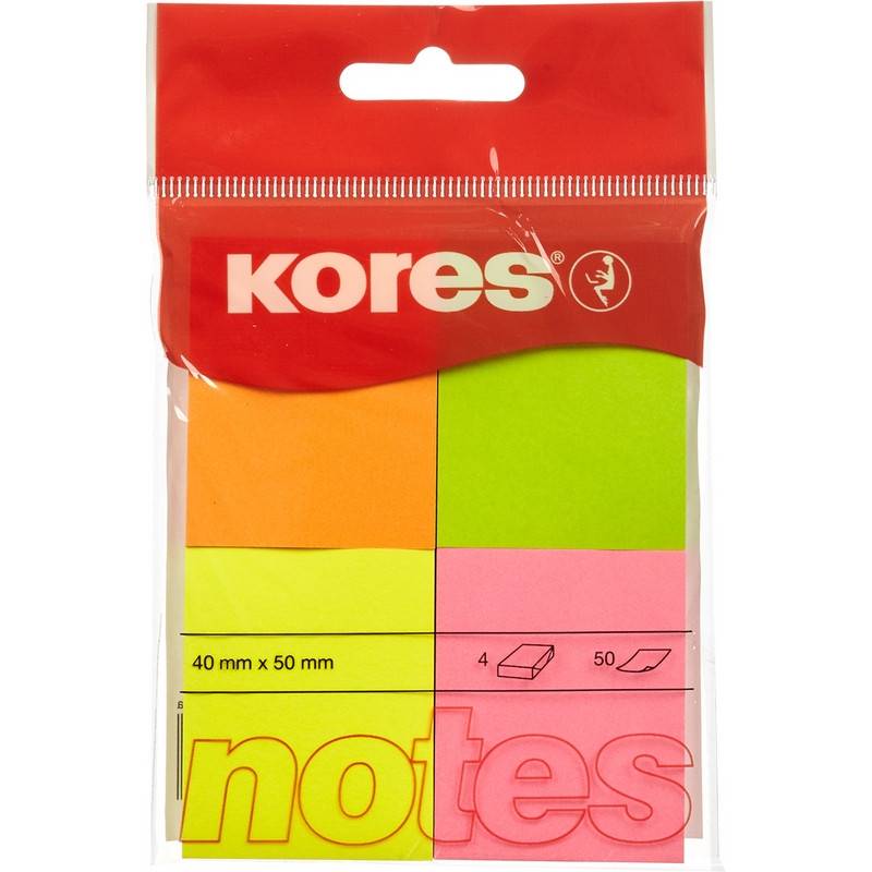 Стикеры Kores 40x50 мм неоновые 4 цвета (4 блока по 50 листов) 56386