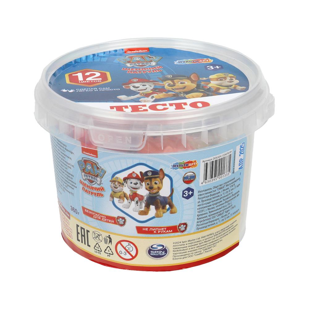 Тесто для лепки в ведре "Щенячий Патруль", 12 цветов, 25 гр. MultiArt DOUGH-123479-PP
