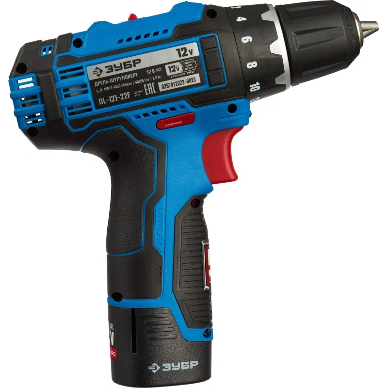 Дрель-шуруповерт аккум. ЗУБР Профи 12В, 2х2.0Ач, LED фонарь (DL-121-22F) 1658356