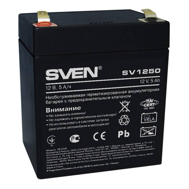 Батарея для ИБП SVEN SV 1250 (12V/5Ah) аккумуляторная 637842 SV-0222005