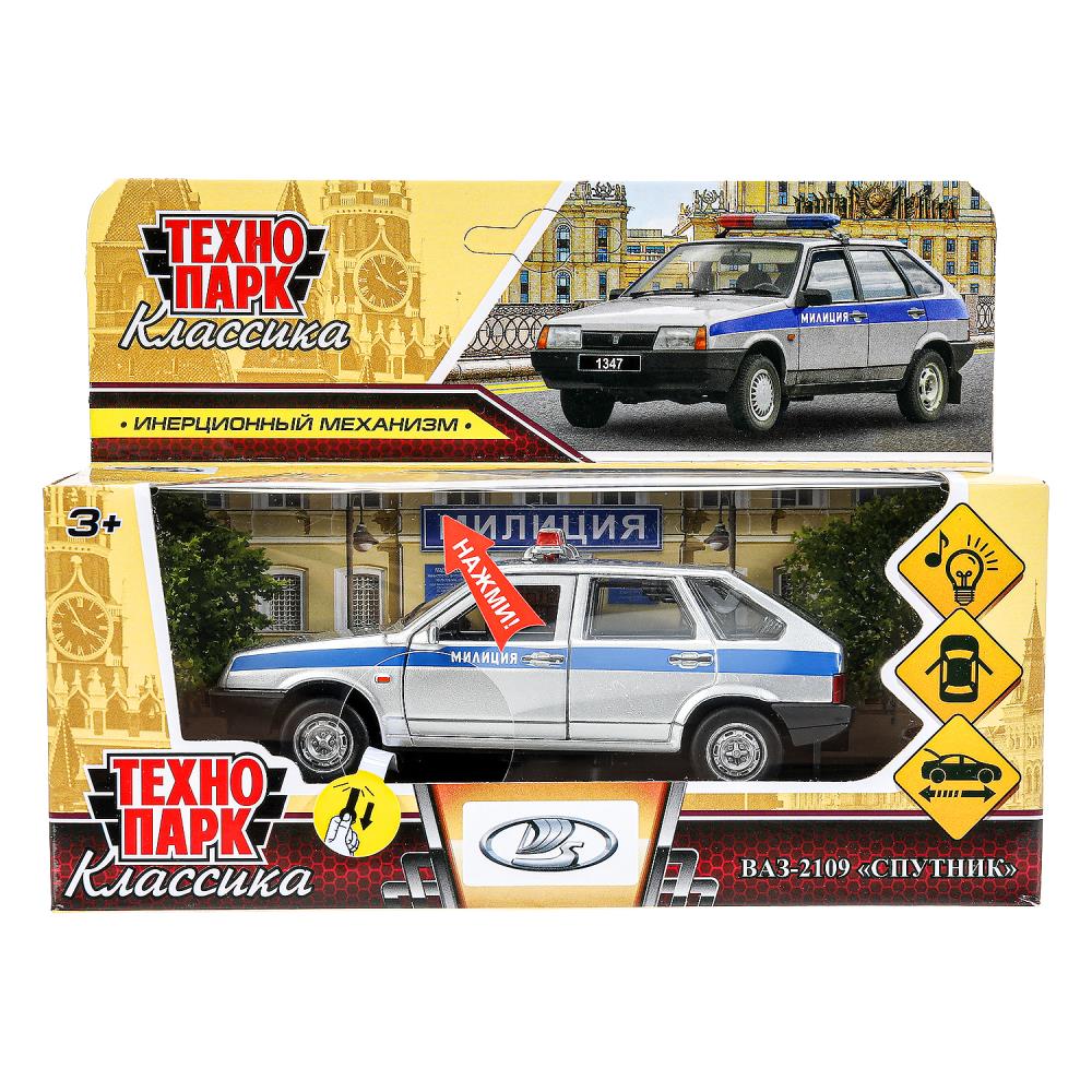 Машина металлическая Милиция, свет-звук, Ваз-2109 "Спутник" 12см. серебяный Технопарк 2109-12SLPOL-GY