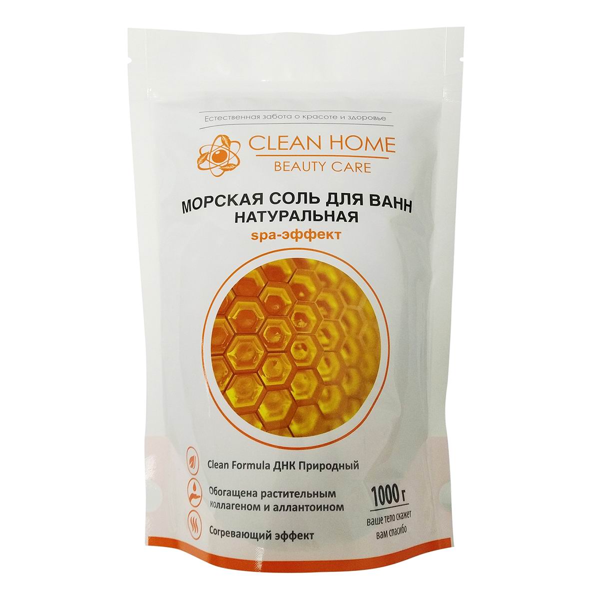 Соль для ванн CLEAN HOME BEAUTY CARE Согревающая, Морская, натуральная 1000г 4606531206100