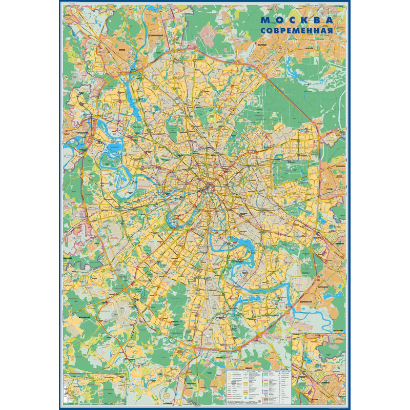 Настенная карта Москвы с линиями метро 1,02х1,43 м,КН107 Атлас Принт 1633488