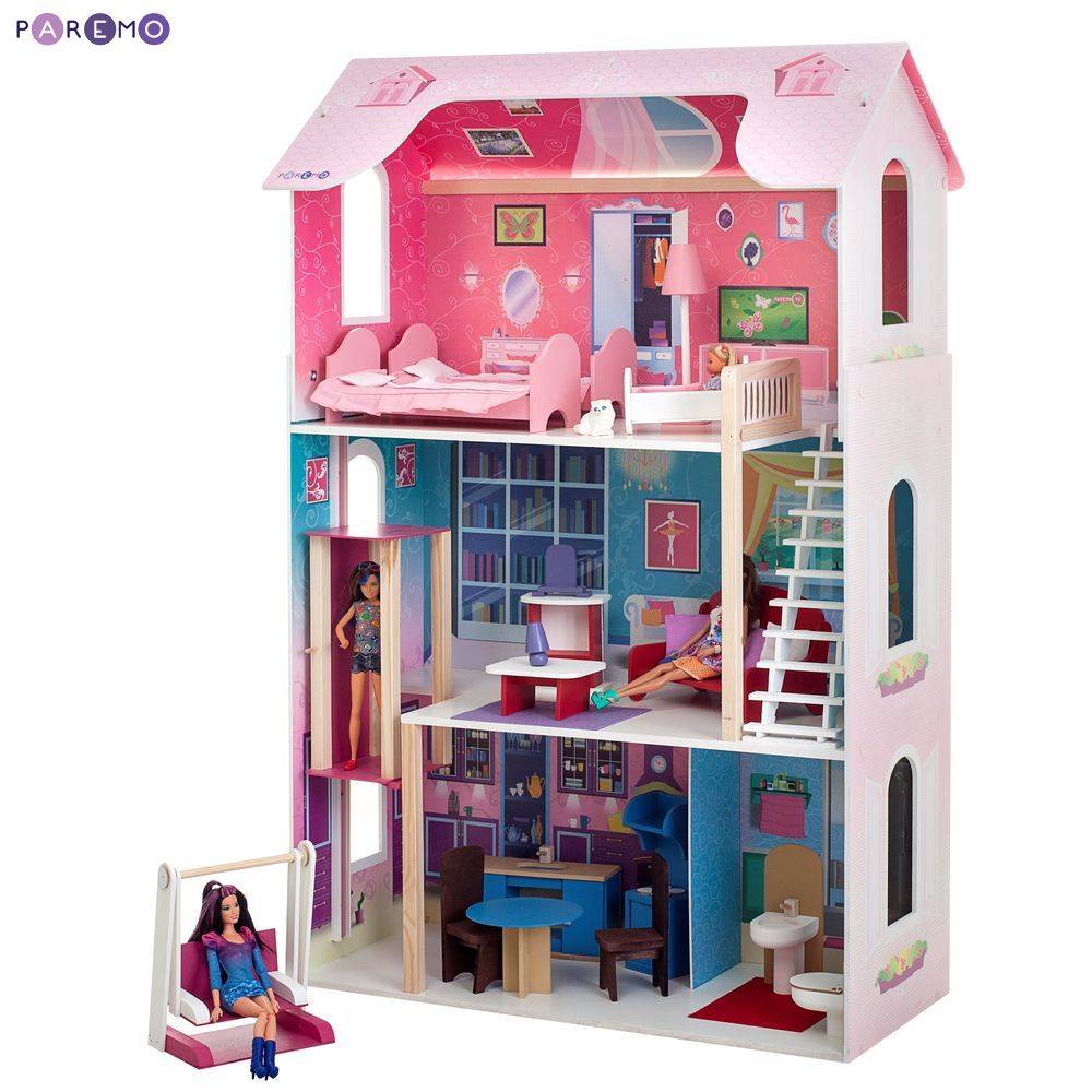 Кукольный домик для Барби "Муза" (16 предметов мебели, лестница, лифт, качели) PAREMO PD315-01