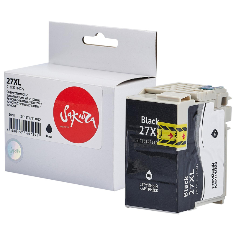Картридж струйный Sakura C13T27114022 27XL BK пиг.чер. для Epson WF-7110DTW 1898465 SIC13T27114022