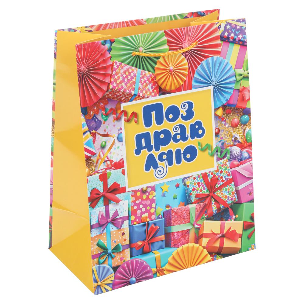 Пакет подарочный глянцевый М, "Поздравляю", 140 гр/м Чудо праздник PM-127537-HB8