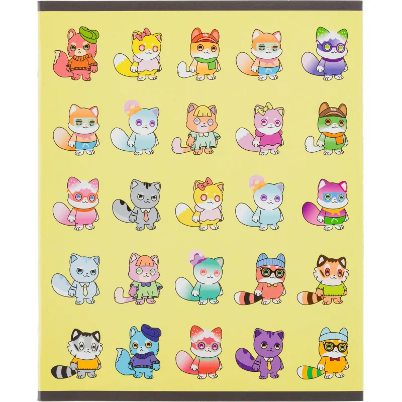 Тетрадь общая А5 48л NFT Котики желт,клет,скреп, ВД-лак №1 School 1819908