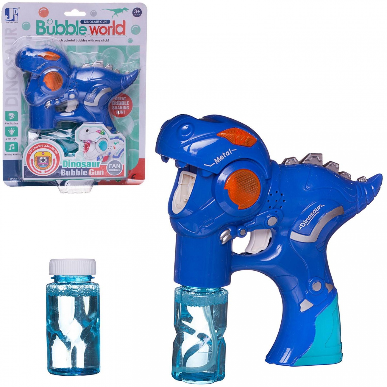 Мыльные пузыри Junfa Пистолет-Динозавр синий (2 банки мыл.раст.) WB-01313/синий