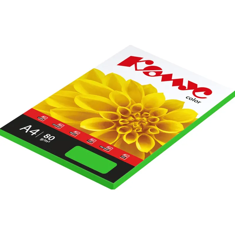 Бумага цветная Комус Color (зеленый интенсив) 80г, А4, 100 л. 619973