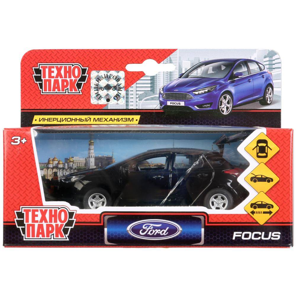 Машина металлическая Ford Focus Хэтчбэк черный 12 см, открываются двери, инерция Технопарк SB-17-81-FF1-WB