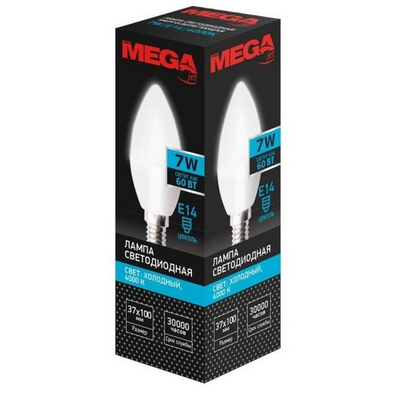 Лампа светодиодная Mega 7 Вт E14 свеча 4000 K нейтральный белый свет ProMega jet 1053687
