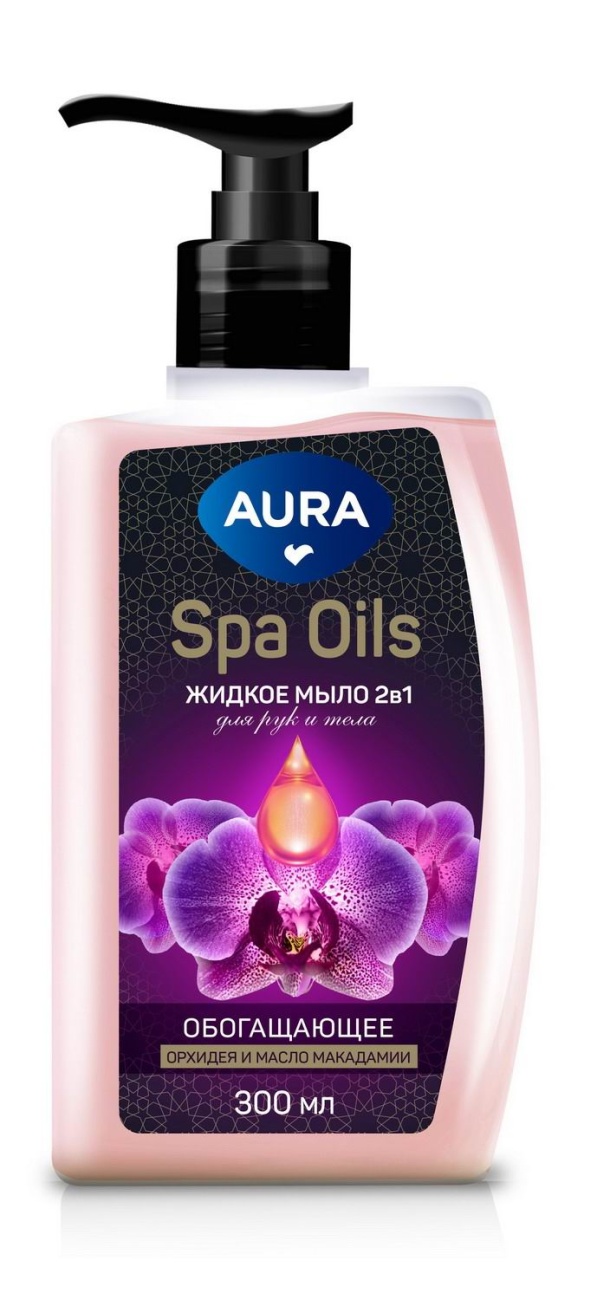 Жидкое мыло AURA Spa Oils 2в1 для рук и тела Орхидея и масло макадамии флакон/дозатор 300мл 4752171017245
