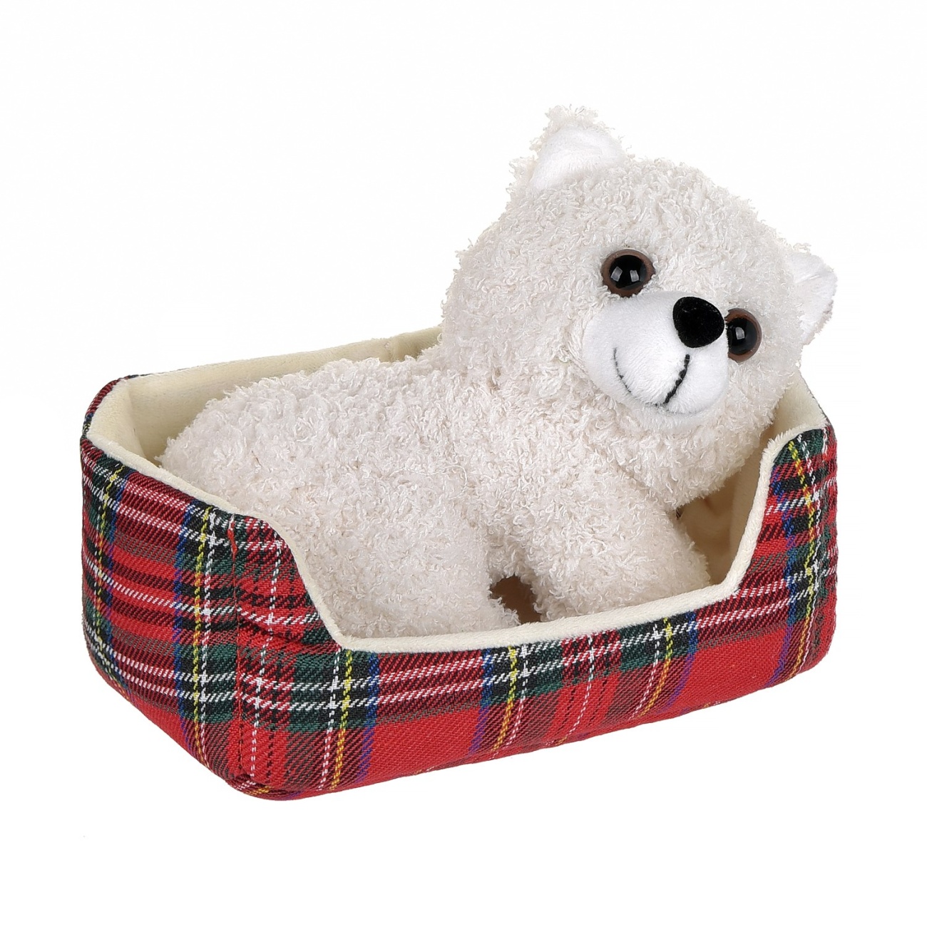 Мягкая игрушка Abtoys Щенок белого арктического шпица в корзинке, 18см M4818