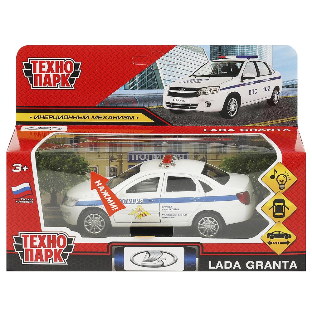 Машина металлическая свет-звук "Лада Гранта" Полиция", 11,5 см. Технопарк GRANTA-12SLPOL-WH