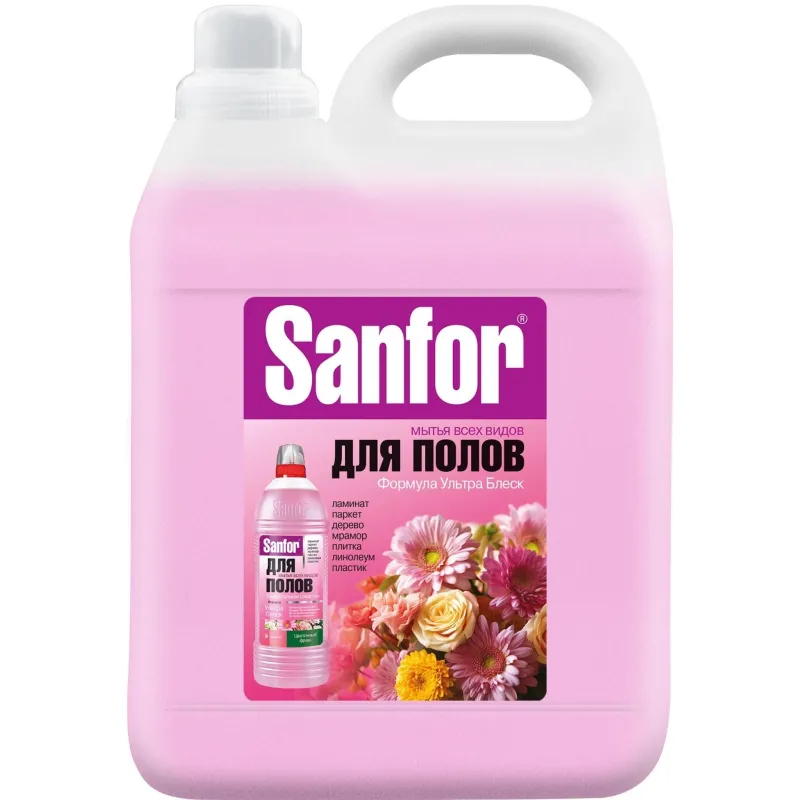 Средство для мытья пола SANFOR Ультра Блеск, Цветочный фреш, 5 л Санфор 2208844 25198