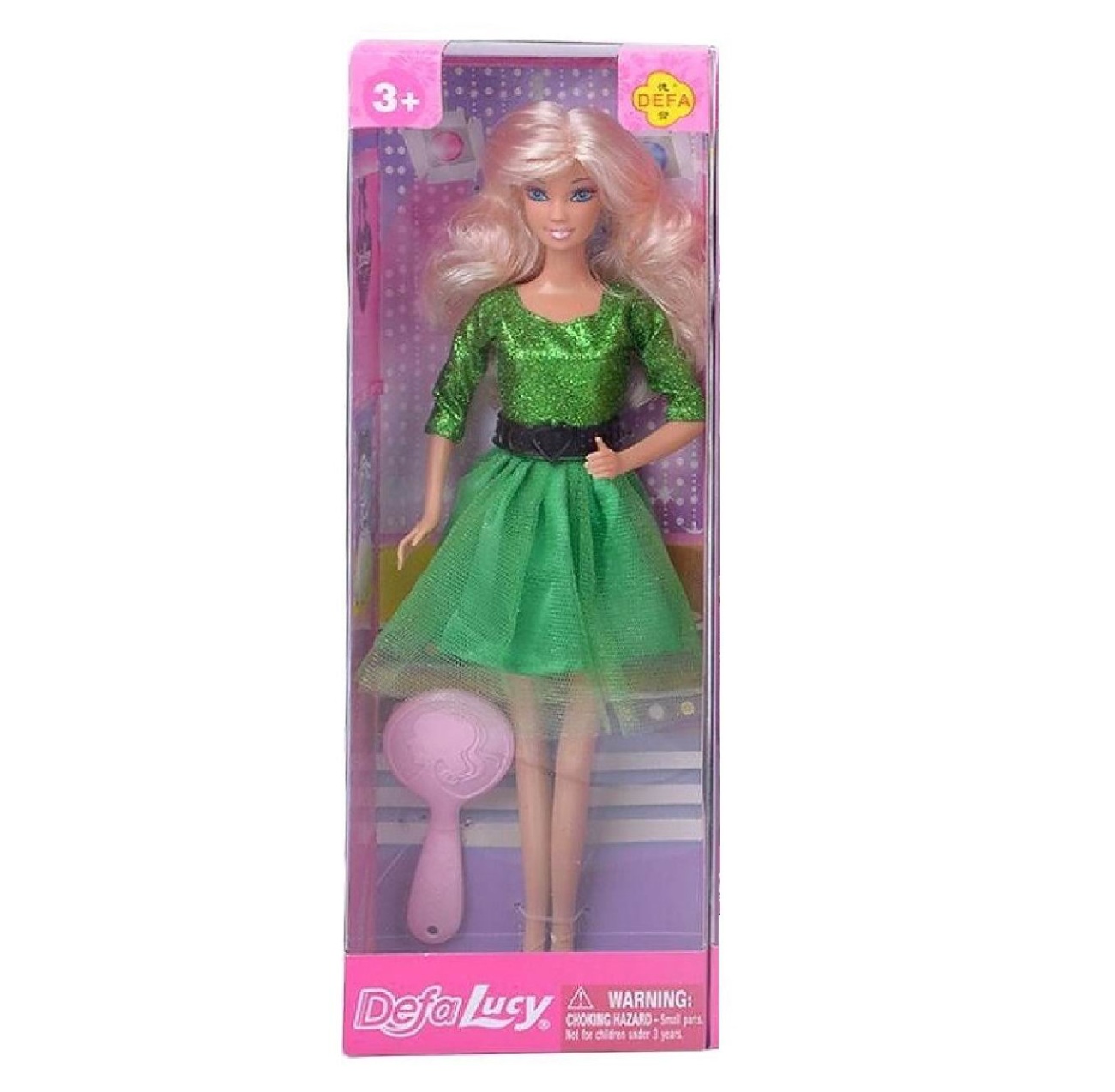 Кукла Defa Lucy Яркая модница в зеленом платье в наборе с расческой 29 см 8226d/зеленое