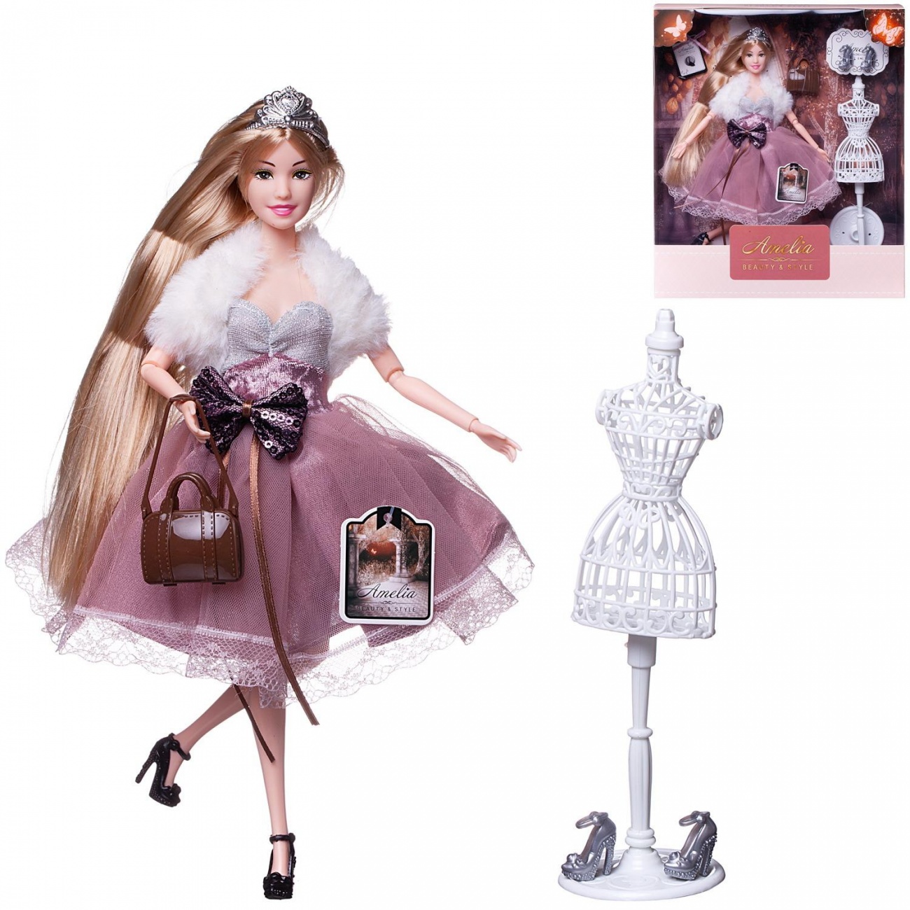 Кукла ABtoys Amelia. Королевский прием с диадемой, в платье с меховой накидкой, 30см PT-01641