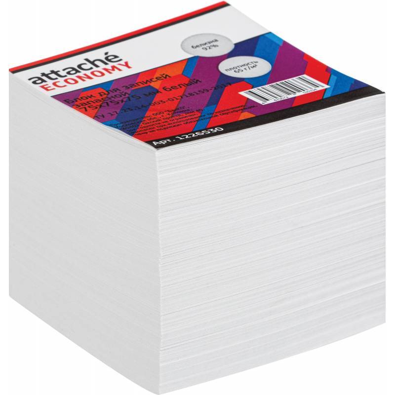 Блок для записей Attache Economy 75x75x75 мм белый (плотность 65 г/кв.м) 1226530