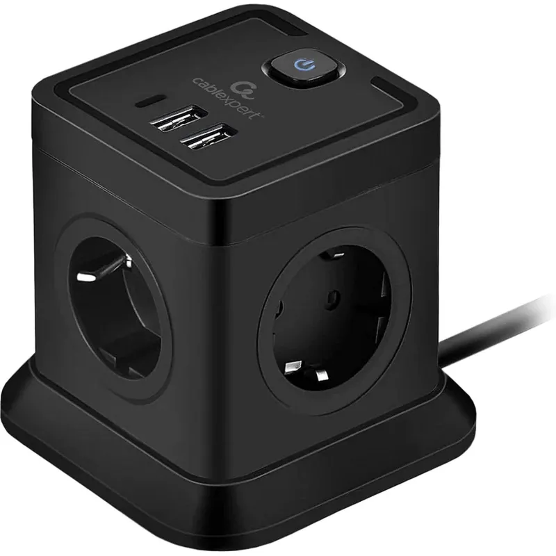 Сетевой фильтр Cablexpert Tower 4р/2м, 10А, 2хUSB, черный(TWR-4-CU2-B-2) 2161347