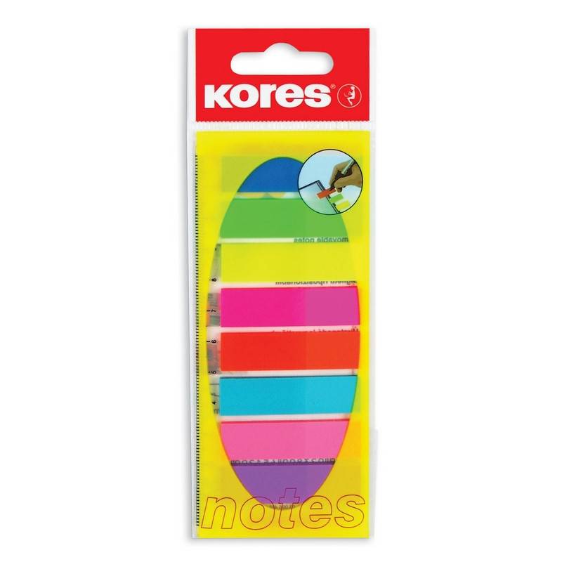 Клейкие закладки Kores Film пластиковые 8 цветов по 25 листов 12х45 мм на линейке 83855