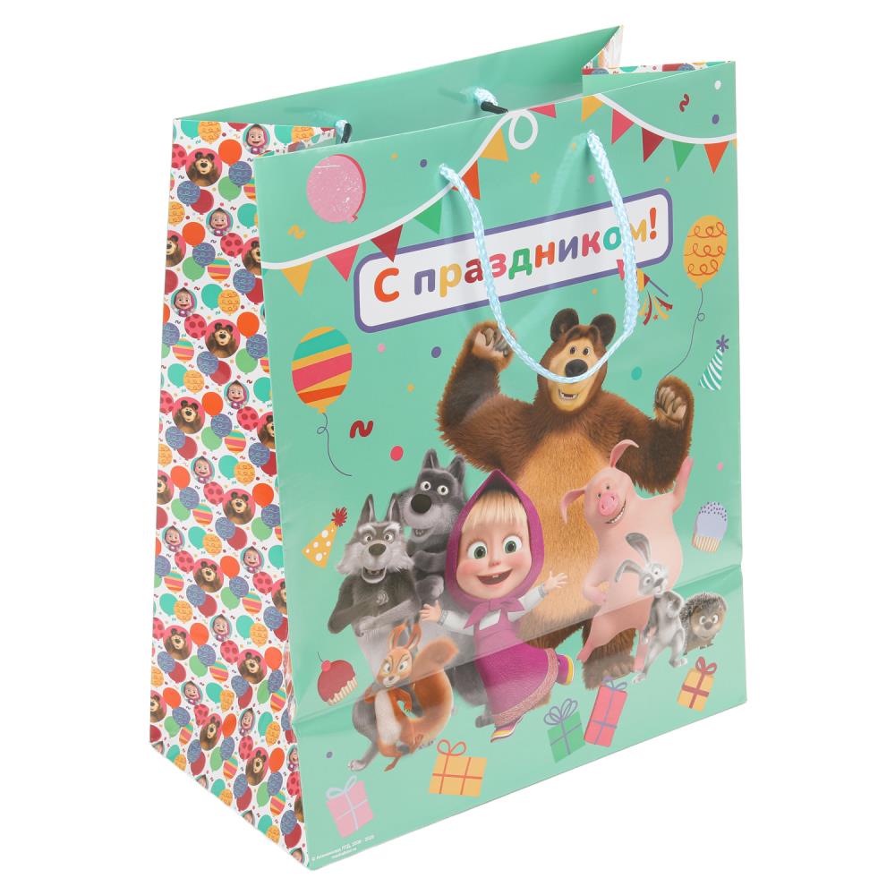 Пакет подарочный глянцевый "Маша и Медведь" L, 140 гр/м Чудо праздник PL-100037-MM (120)