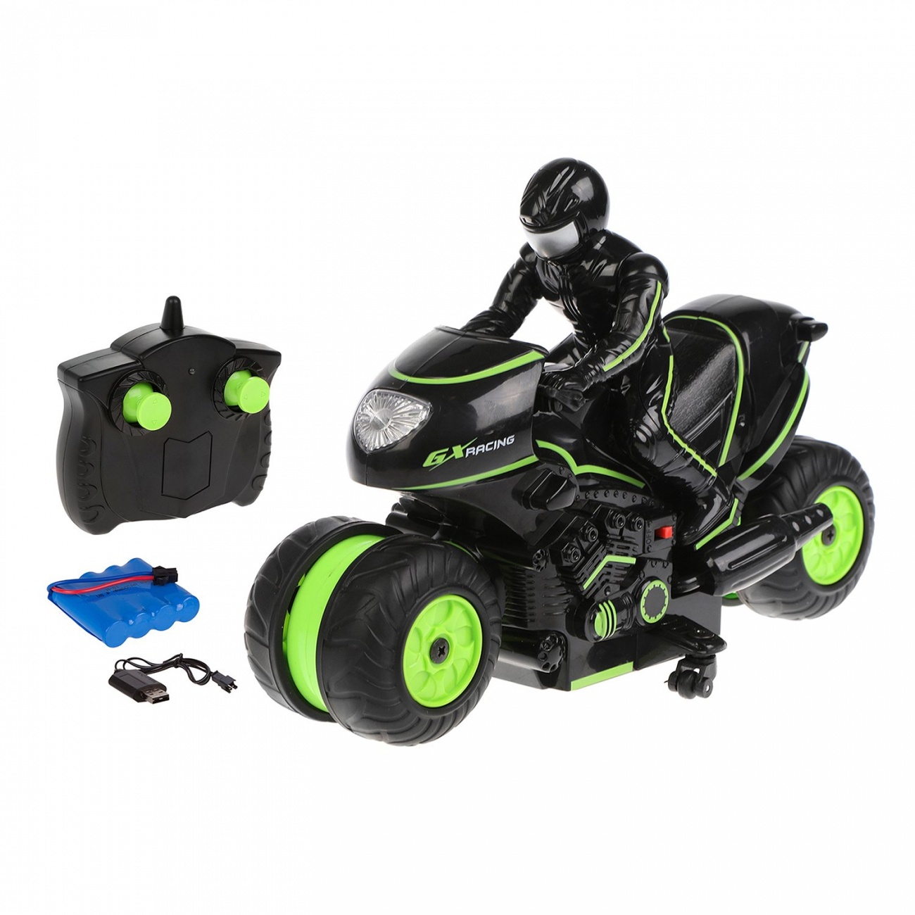 Мотоцикл р/у, аккум, разворот колес, движение боком, черно-зел. Crossbot 870602