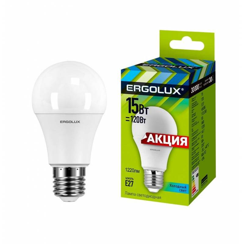 Лампа светодиодная Ergolux 15 Вт E27 грушевидная 4500 К холодный белый свет 13638 1245767