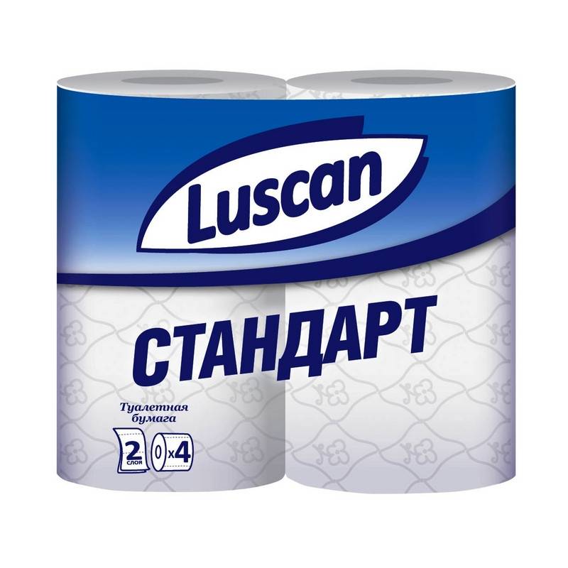Бумага туалетная Luscan Standart 2-слойная белая (4 рулона в уп) 317381