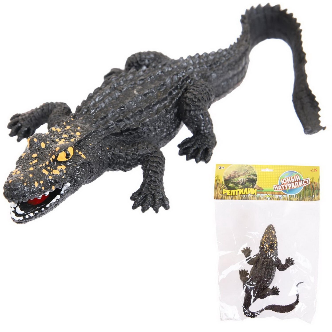Фигурка Abtoys Крокодил (темно-серый с желтыми пятнами на голове резина термопласт. PT-01743