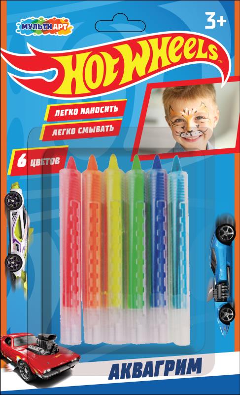 Аквагрим Хот Вилс, карандаши 6 цв MultiArt FACEPAINT-HW4 (48)