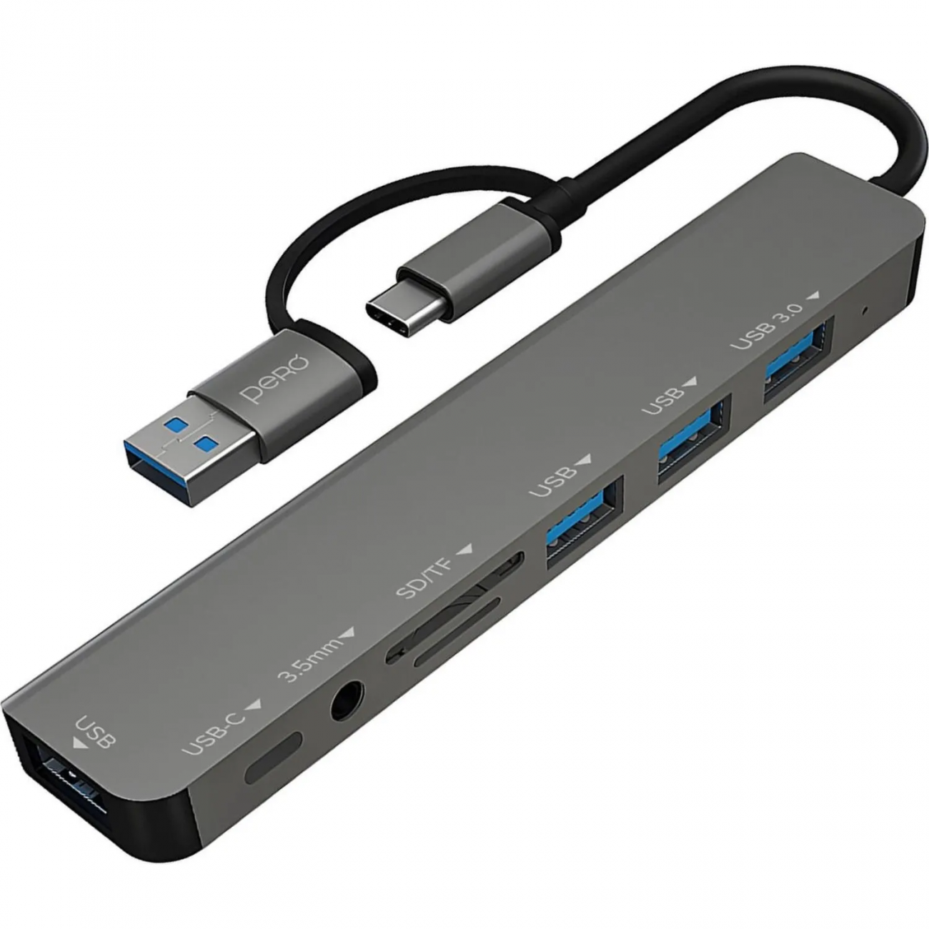 Разветвитель USB PERO MH07 USB-С/A TO SD+TF+3.5MM+USB-C+USB 3.0+3USB2.0,сер.370507 4673759570511