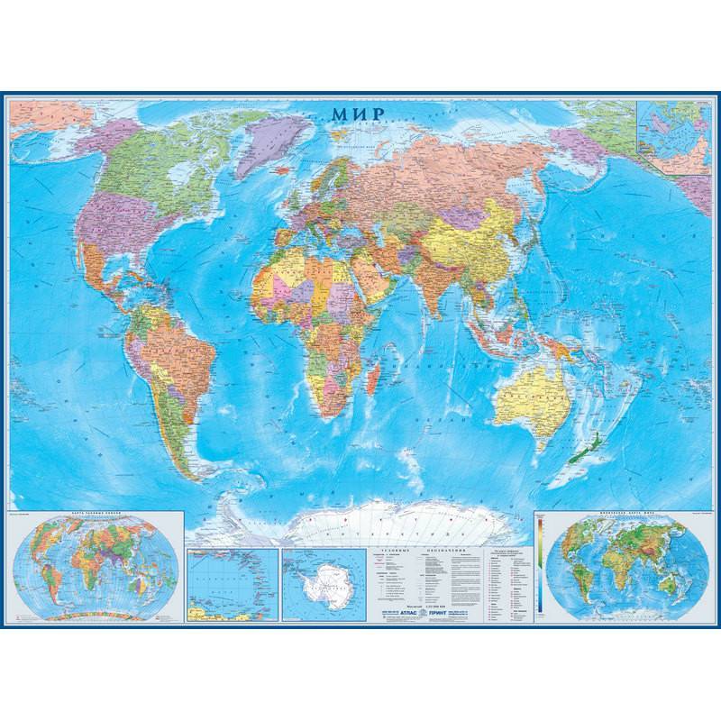 Настенная политическая карта мира 1:22 млн (1580x1180 мм) Атлас Принт 612506