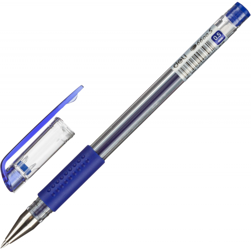 Ручка гель неавтомат. Deli диамет шарика 0,5мм резин манжета синяя 1407954