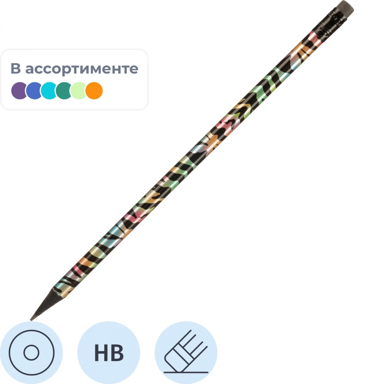 Карандаш Ч/Г Deli, Animal texture, кругл, 2.2мм, ластик, EC041-HB 2308540