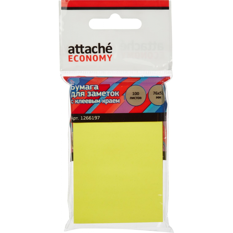 Стикеры Attache Economy с клеев.краем 76x51 мм, 100 лист неоновый желтый 1266197