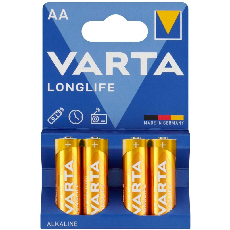 Батарейка Varta LONGLIFE LR6 AA 4шт/бл Alkaline 1.5V (4106) (4106101414) 1931786