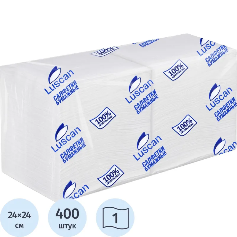 Салфетки бумажные Luscan PROFI PACK 1сл24х24 белые 400шт/уп 1994475