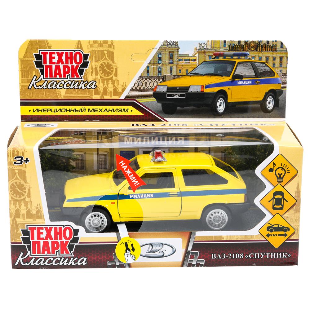 Машина металлическая свет-звук Лада-2108 Спутник Полиция 12 см. Технопарк 2108-12-SLPOL-YE