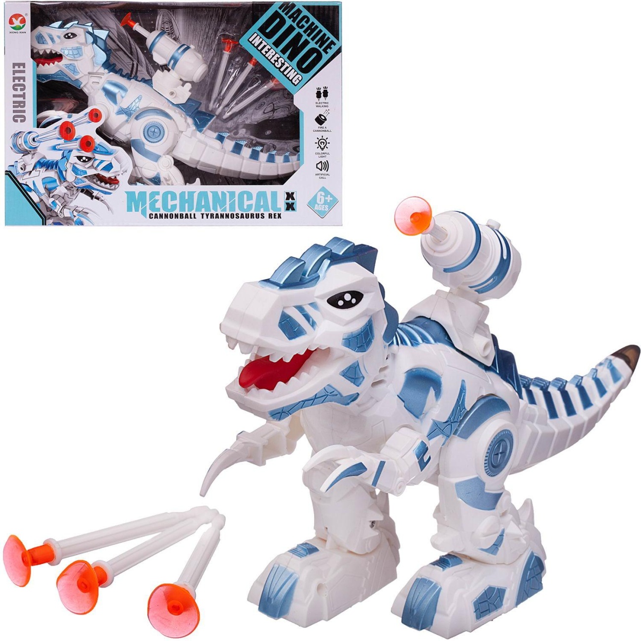 Динозавр-робот Junfa с ракетной установкой, электромех. свет/звук, белый WB-00699/белый