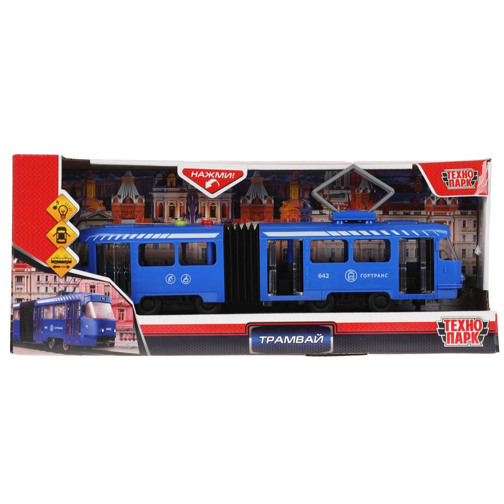 Модель свет-звук Трамвай с резинкой, 30 см. синий Технопарк TRAMOLDRUB-30PL-BU