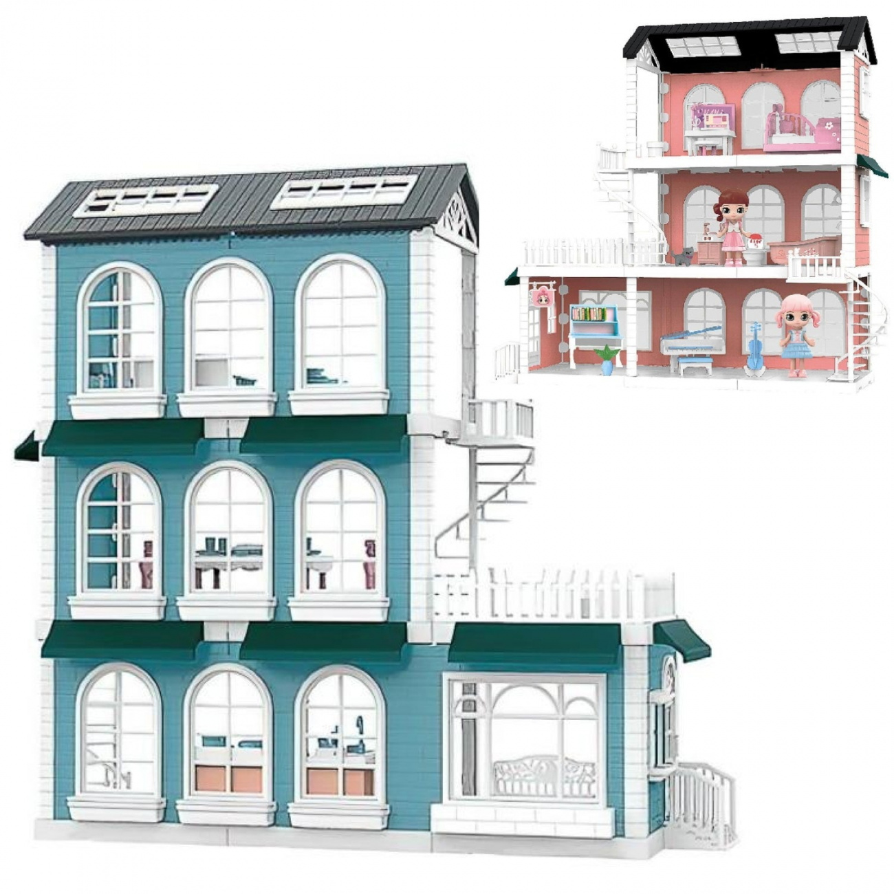 Игровой набор ABtoys Модульный домик, 8 секций. Мини-куколки с питомцами WZ-11419/голубой