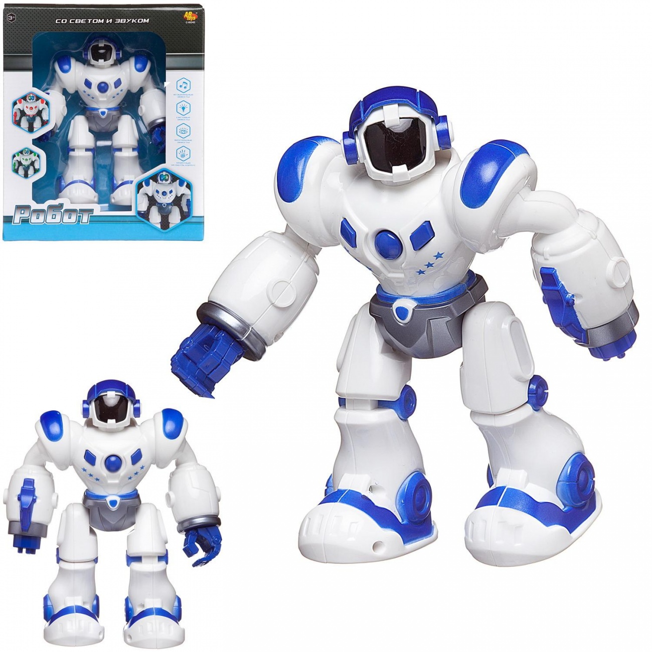 Робот ABtoys, свет/звук, бело-синий C-00342/синий