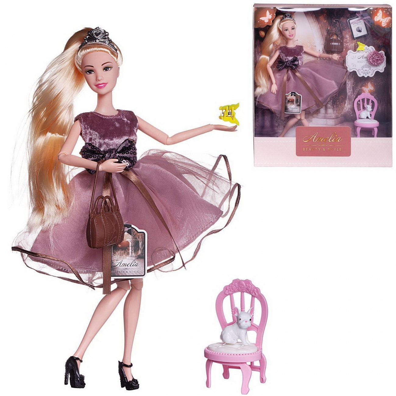 Кукла ABtoys Amelia. Королевский прием с диадемой в розовом, светлые волосы 30см PT-01638