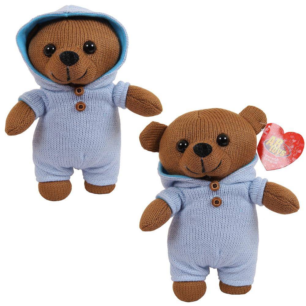 Мягкая игрушка Knitted Мишка вязаный, 22 см. в голубом костюмчике ABtoys M5144