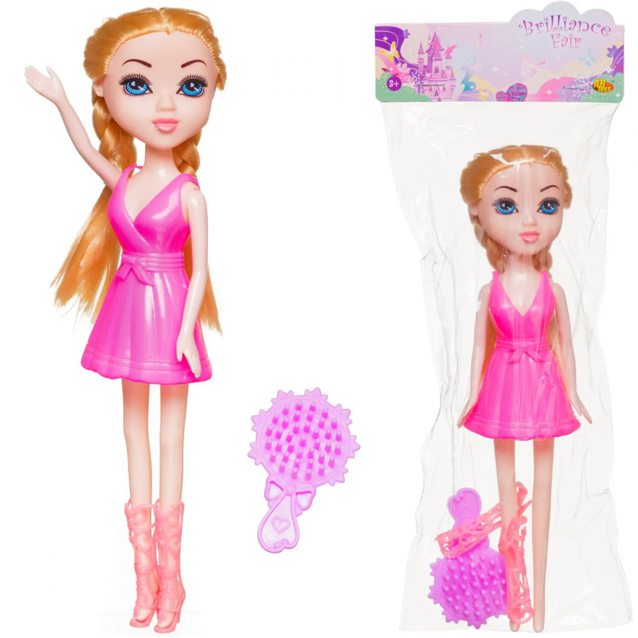 Кукла ABtoys Brilliance Fair 18 см в розовом платье, в сапожках, с расческой PT-01834/розовое