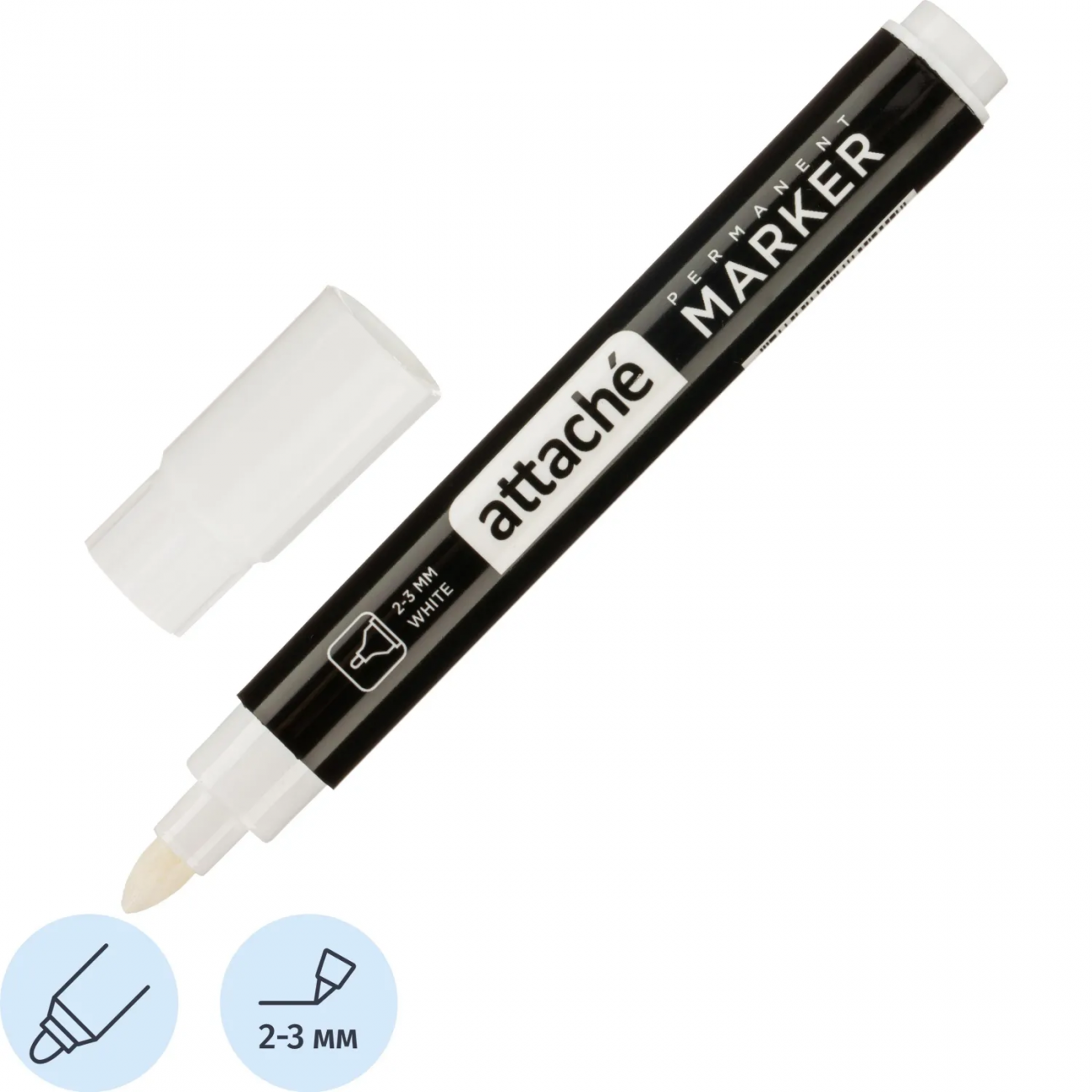 Маркер перманентный Attache, 2-3 мм, белый, кругл. наконечник, масл. основа 2239716