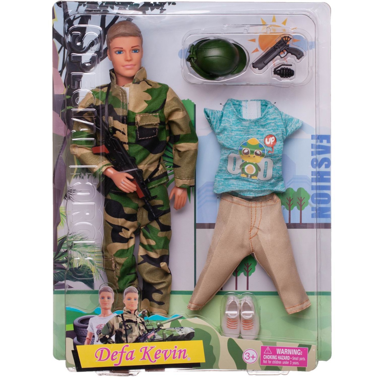 Игровой набор Кукла Defa Kevin Военный, дополнительный комплект одежды, 30 см 8412d/бирюзовая